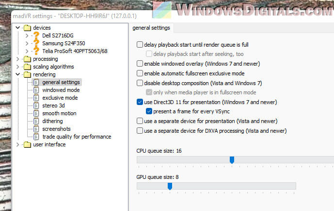 Configure MadVR Rendering Settings