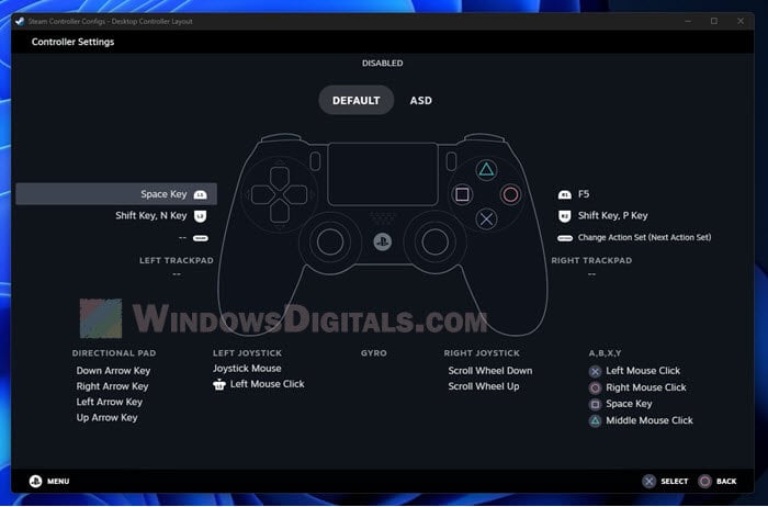 Configure PS4 or PS5 controller on Steam Desktop Layout