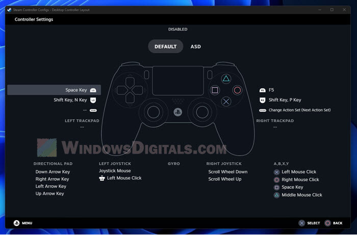 Configure PS4 or PS5 controller on Steam Desktop Layout