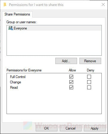 Configure shared folder permissions