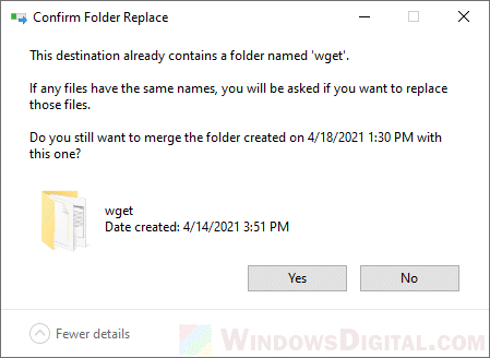 Confirm Folder Replace Windows 10