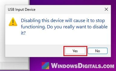 Confirm disable device Device Manager Windows 11
