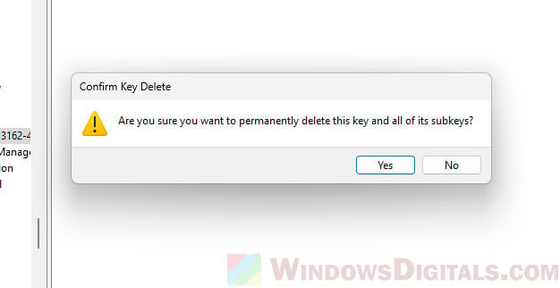 Confirm key deletion in Registry Editor