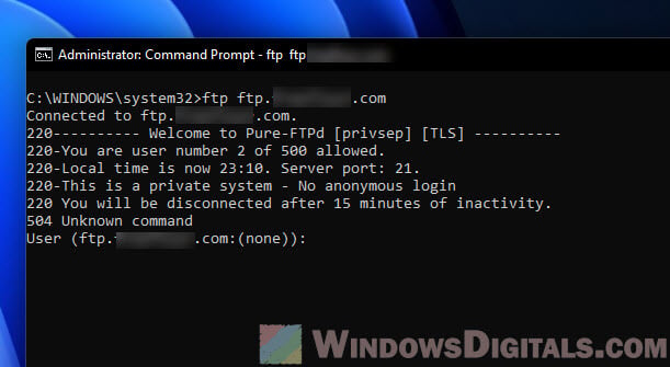 Connect to FTP server using CMD in Windows 11