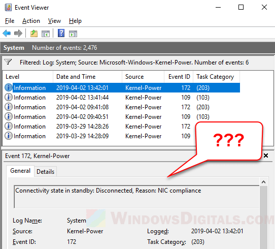 Connectivity state in standby Disconnected Reason NIC compliance