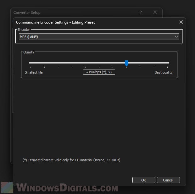Convert FLAC to MP3 adjust bitrate quality