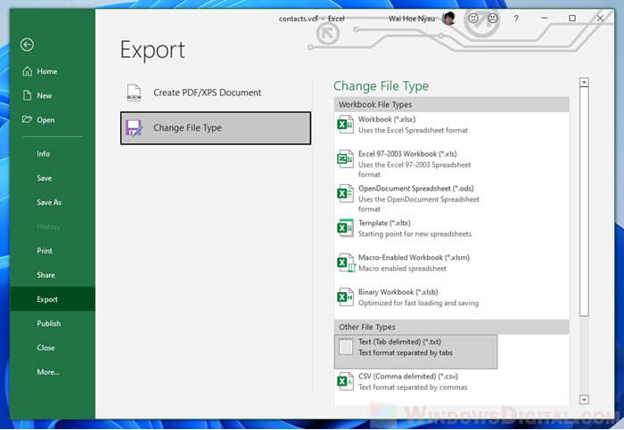 Convert VCF to Excel or CSV in Windows 11