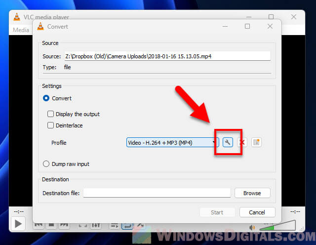 Convert edit profile setting in VLC