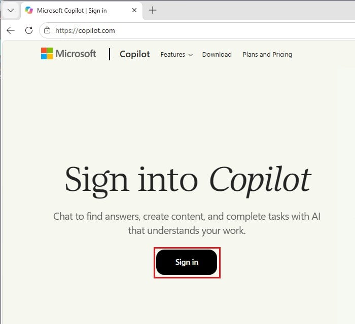 Copilot on the web sign in Microsoft Edge
