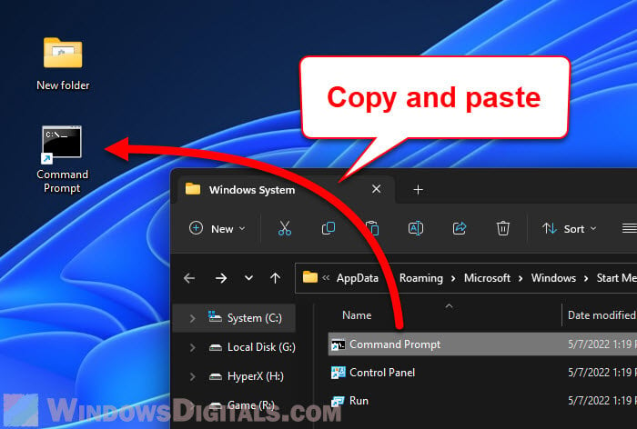 Copy Command Prompt shortcut to the desktop