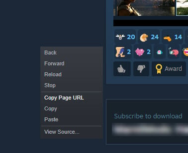 Copy Steam workshop page url