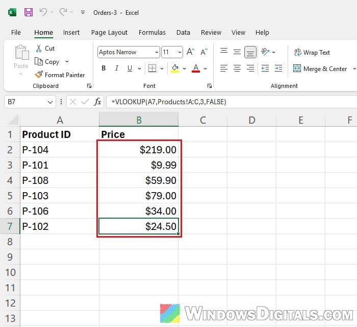 Copy VLOOKUP formula down with fill handle Excel