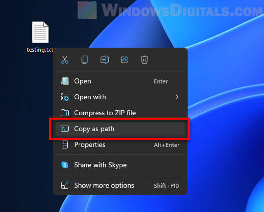 Copy as path Windows 11
