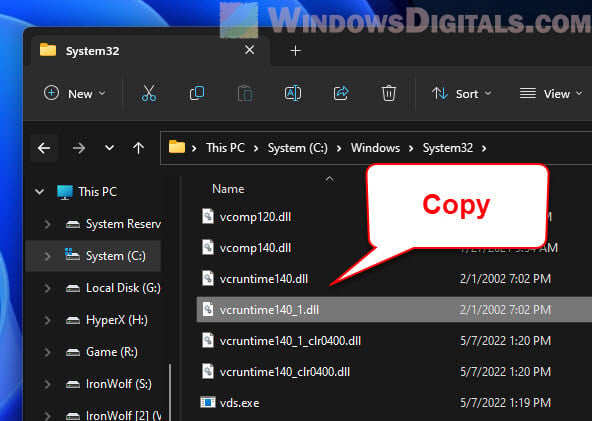 Copy missing VCRUNTIME140_1.dll from System32