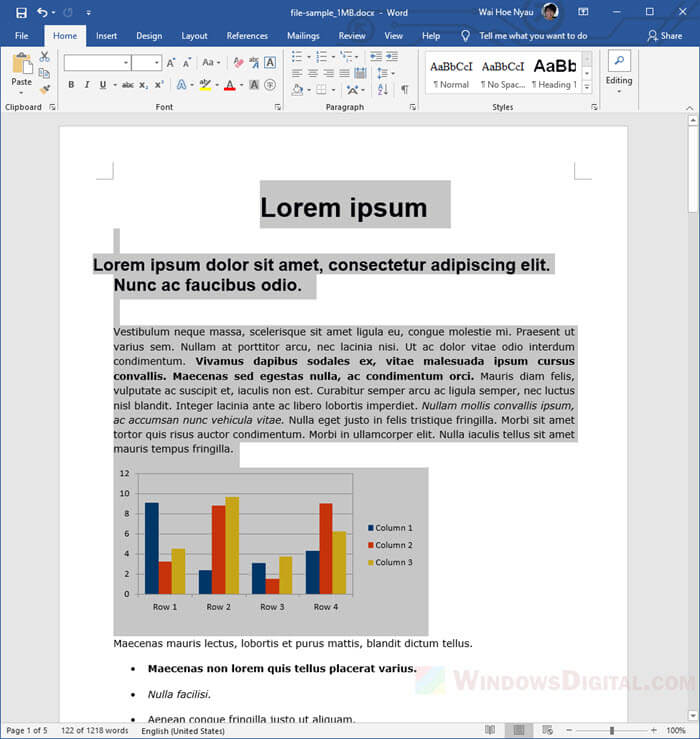 Copy text in Microsoft Word