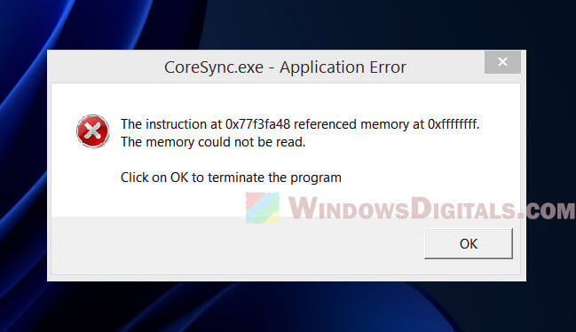 CoreSync.exe Application Error