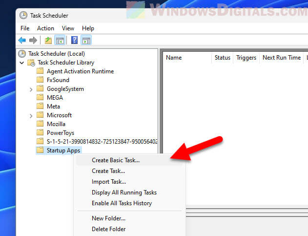 Create Basic Task in Task Schedule for Startup Apps