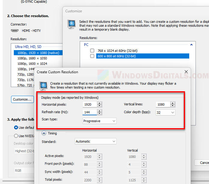 Create Custom Resolution for 144Hz monitor NVIDIA Control Panel