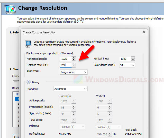 Create Custom Resolution for 240Hz monitor NVIDIA Control Panel
