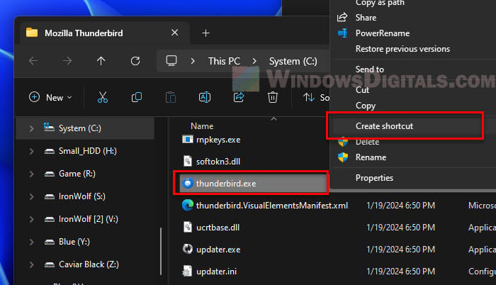 Create Thunderbird shortcut to start automatically in Windows 11