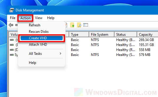 Create VHD VHDX in Windows 11