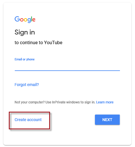 Create YouTube account without Google account