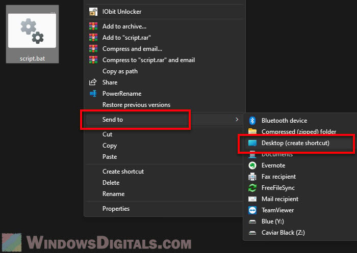 Create a desktop shortcut for Batch file