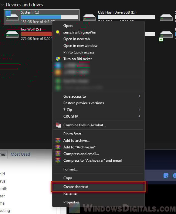 Create a desktop shortcut for C drive