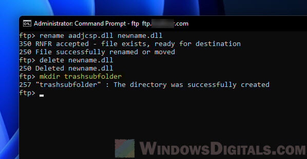 Create a new directory FTP command line on Windows 11