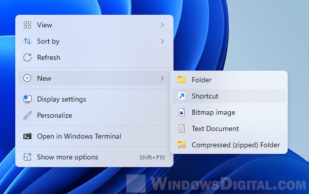 Create desktop shortcut Windows 11