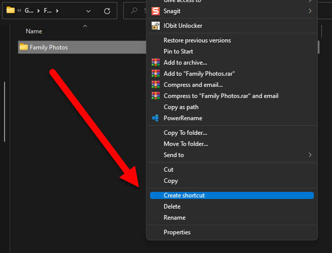 Create folder shortcut