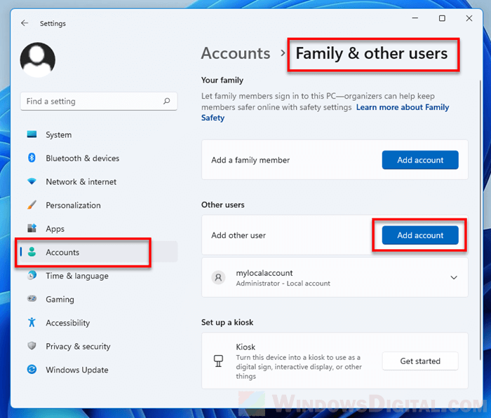 Create local admin account Windows 11
