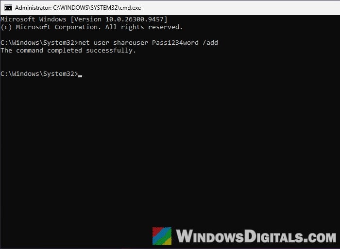 Create local user account with net user command Windows 11