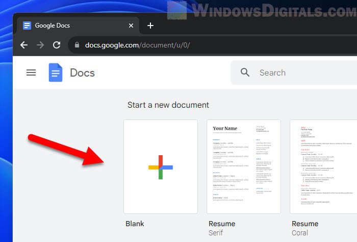 Create new blank document in Google Docs