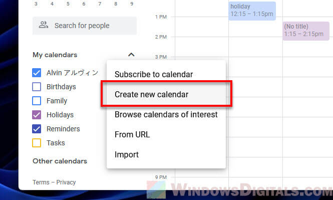 Create new default Google Calendar