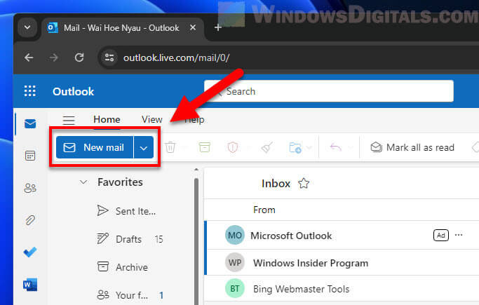 Create new email in Outlook.com
