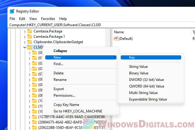 Create new registry key