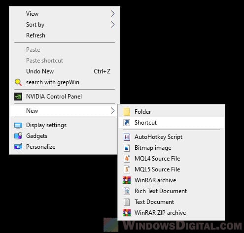 Create new shortcut for program or application Windows 10