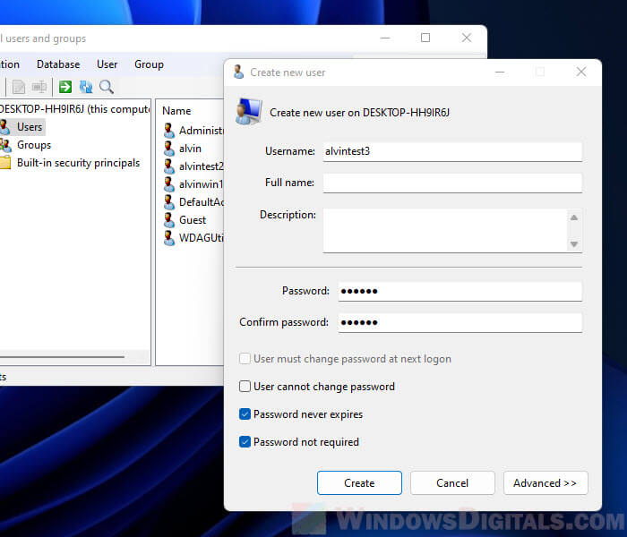 Create new user in Windows 11