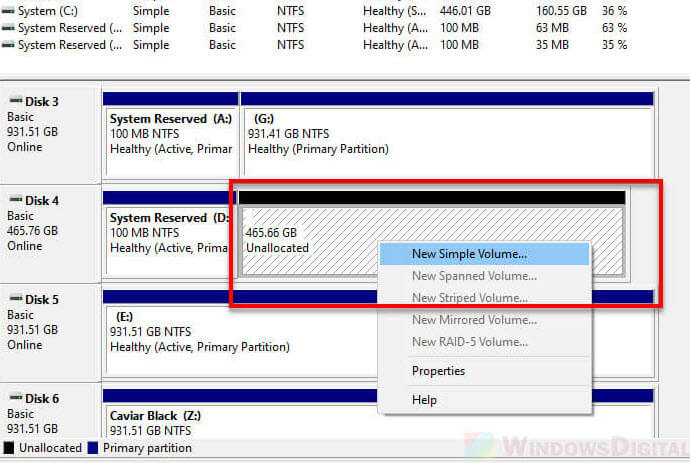 Create partition and format SSD Windows 10