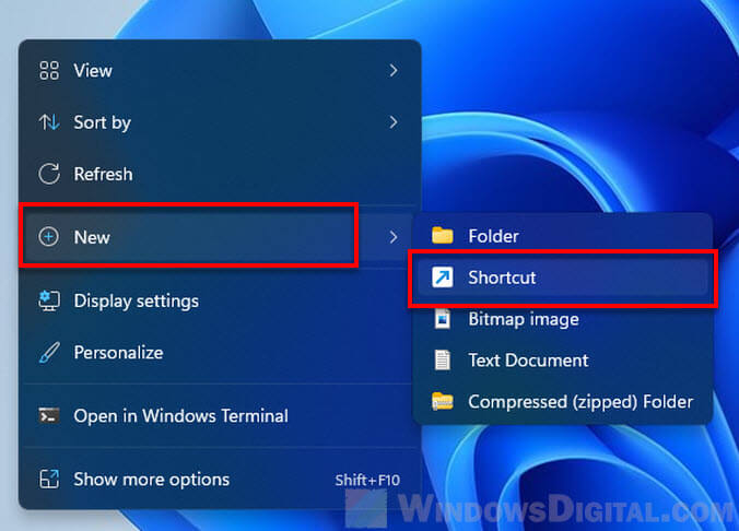 Create shortcut Windows 11