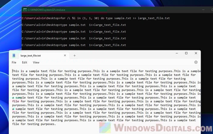 Creating large text files in Windows 11