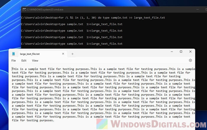 Creating large text files in Windows 11