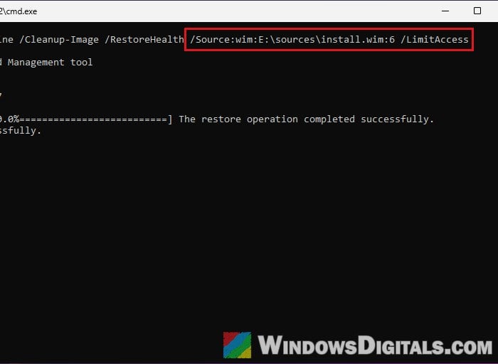 DISM RestoreHealth Source install.wim LimitAccess Windows 11
