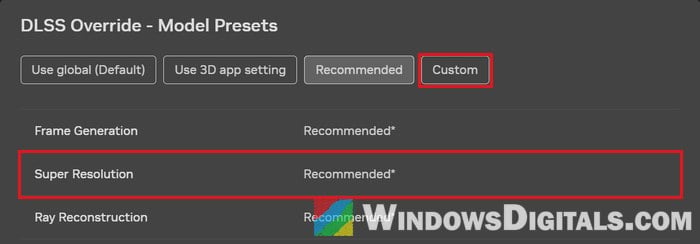 DLSS Override Model Presets NVIDIA app Preset K