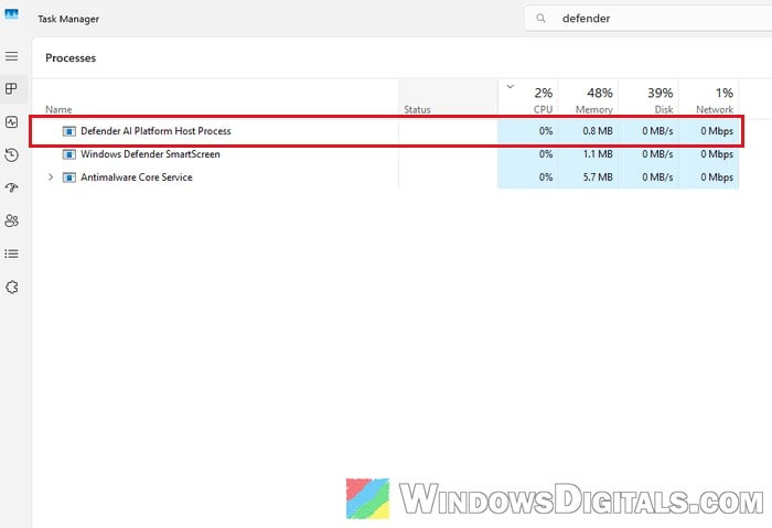 Defender AI Platform Host in Task Manager Windows 11