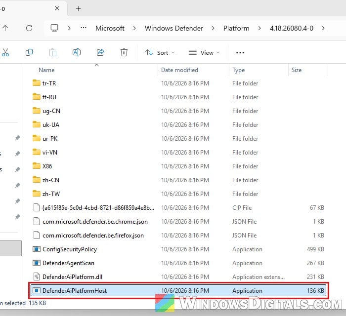 DefenderAiPlatformHost.exe in Windows Defender Platform folder