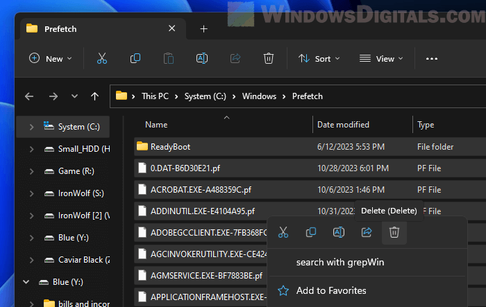 Delete Prefetch and Superfetch files from C: Drive