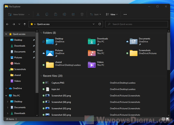 Delete Recent Files or Frequent Folders Windows 11