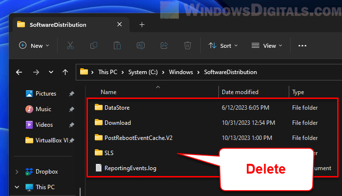 Delete Software distribution files from C: Drive